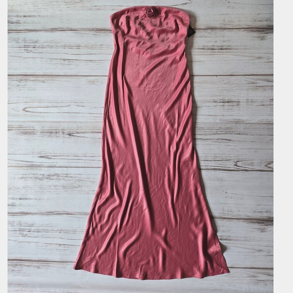 Wild Fable Dusty Rose Satin Maxi Gown Dress with Rosette sz M New